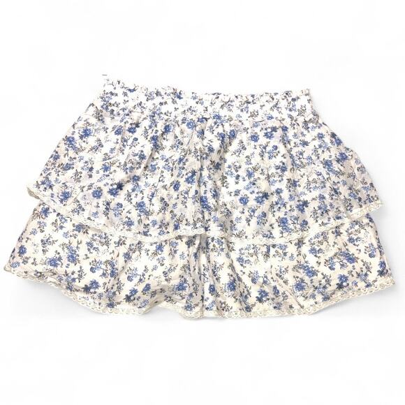 RSQ White with Blue Floral Print Tiered Skirt size XXL - Picture 2 of 6
